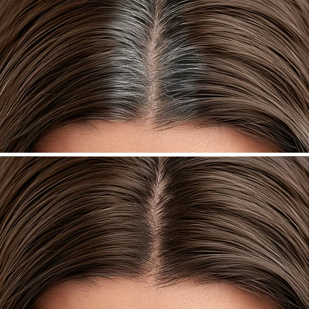 Stargazer Dark brown hair root cover up mascara on hair