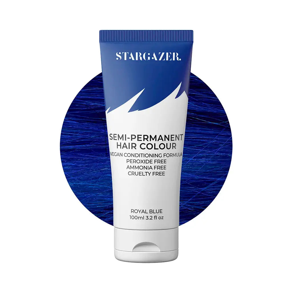 Stargazer royal blue semi permanent hair colour tube with hair swatch
