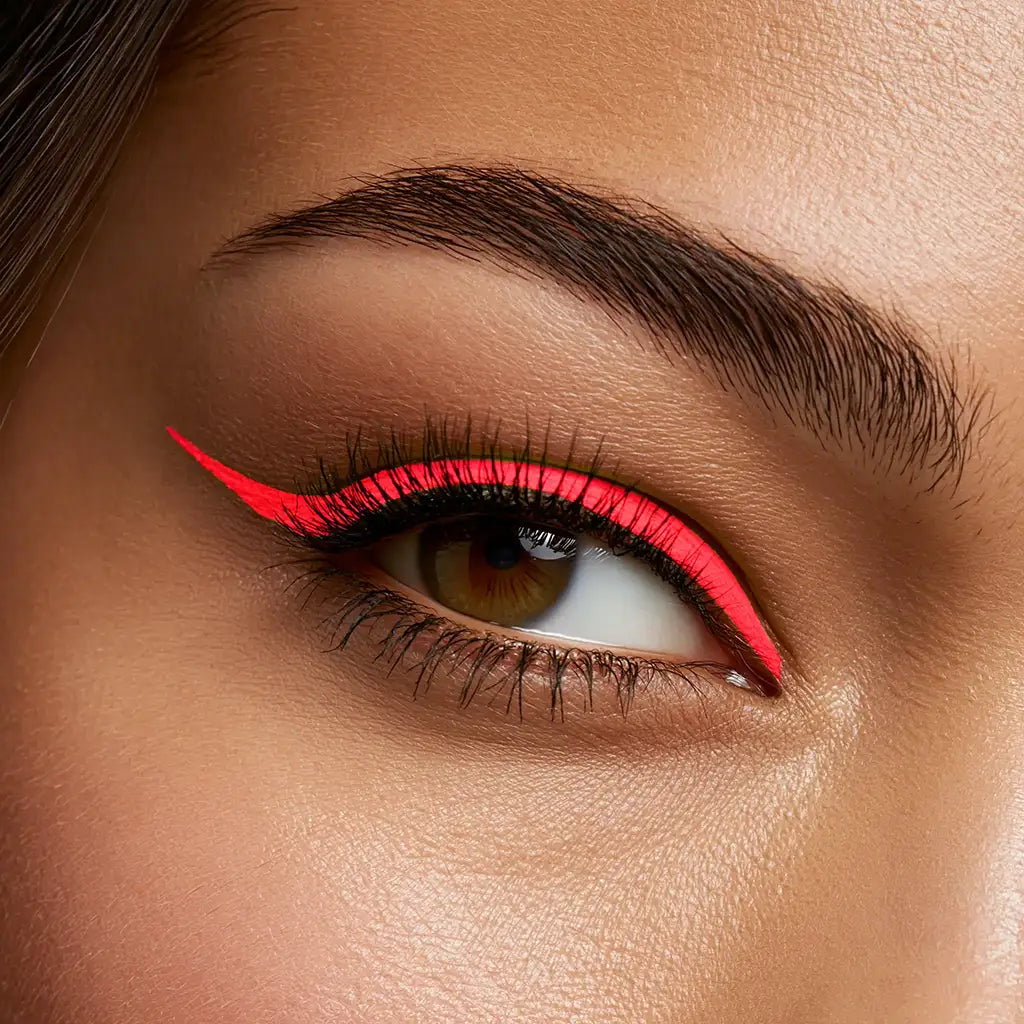 stargazer model with neon red eyeliner