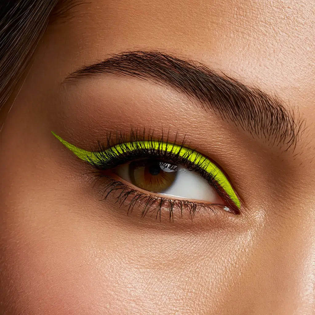 stargazer model with neon yellow eyeliner