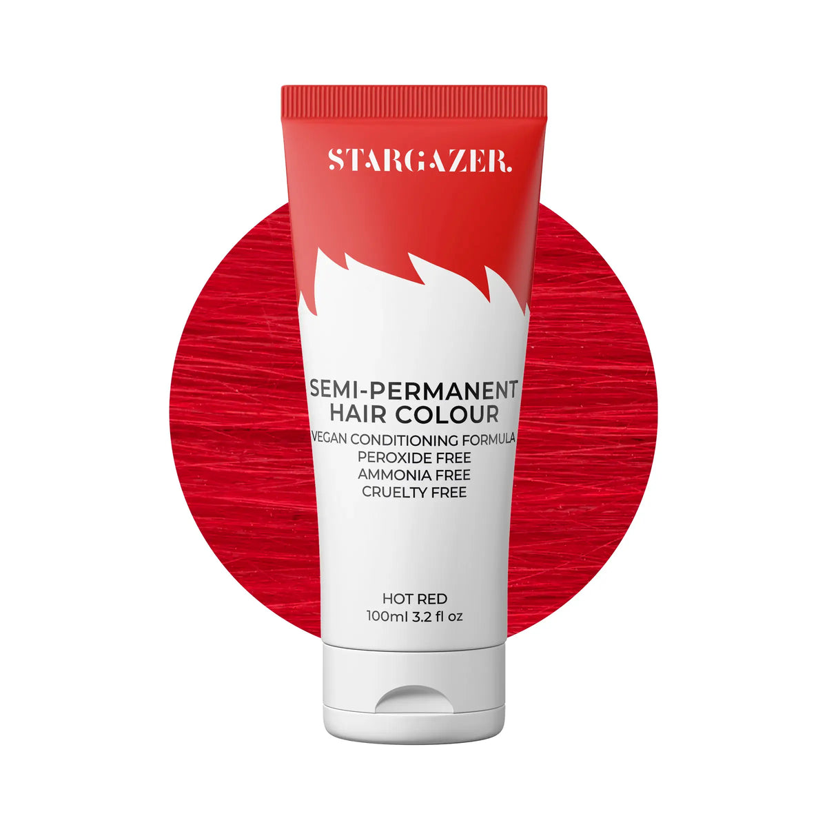 Stargazer hot red semi permanent hair colour tube with swatch