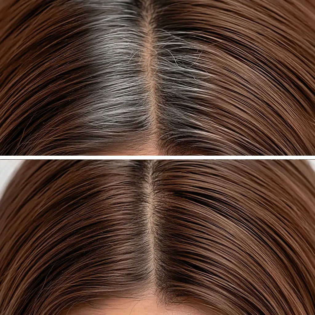 Stargazer mid brown hair root cover up mascara on hair