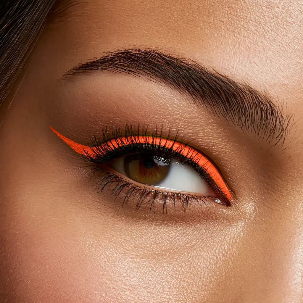 stargazer model with neon orange eyeliner